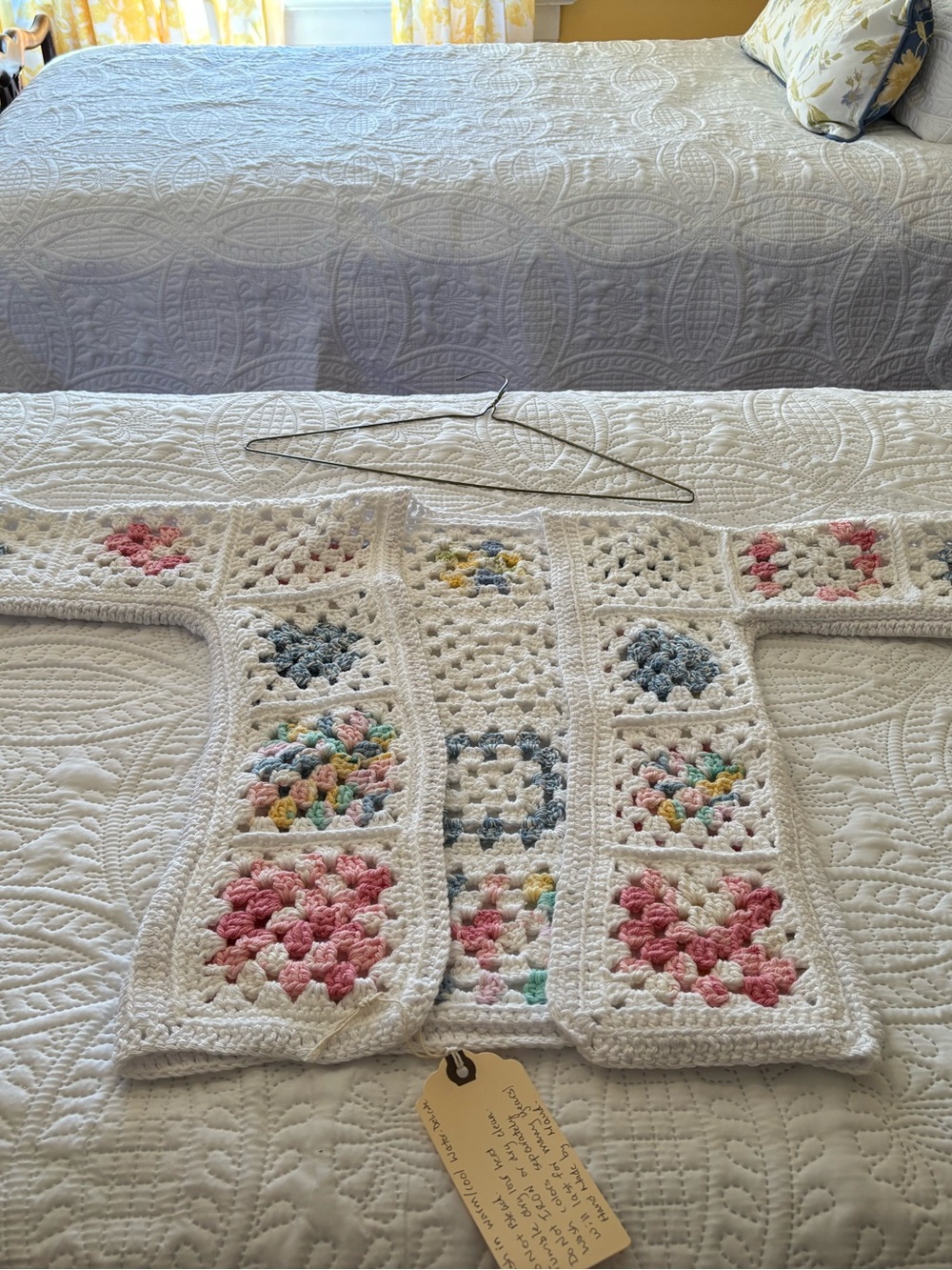 Handmade Crochet Granny Square Cardigan - White with Pastel Accents 100% cotton